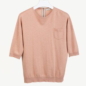Brunello Cucinelli Pink Cashmere Front-Pocket Elbow-Sleeve Pullover